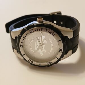 Rare SMi Littleton Football Silver Tone Black Water Resistant Watch Japan Movt